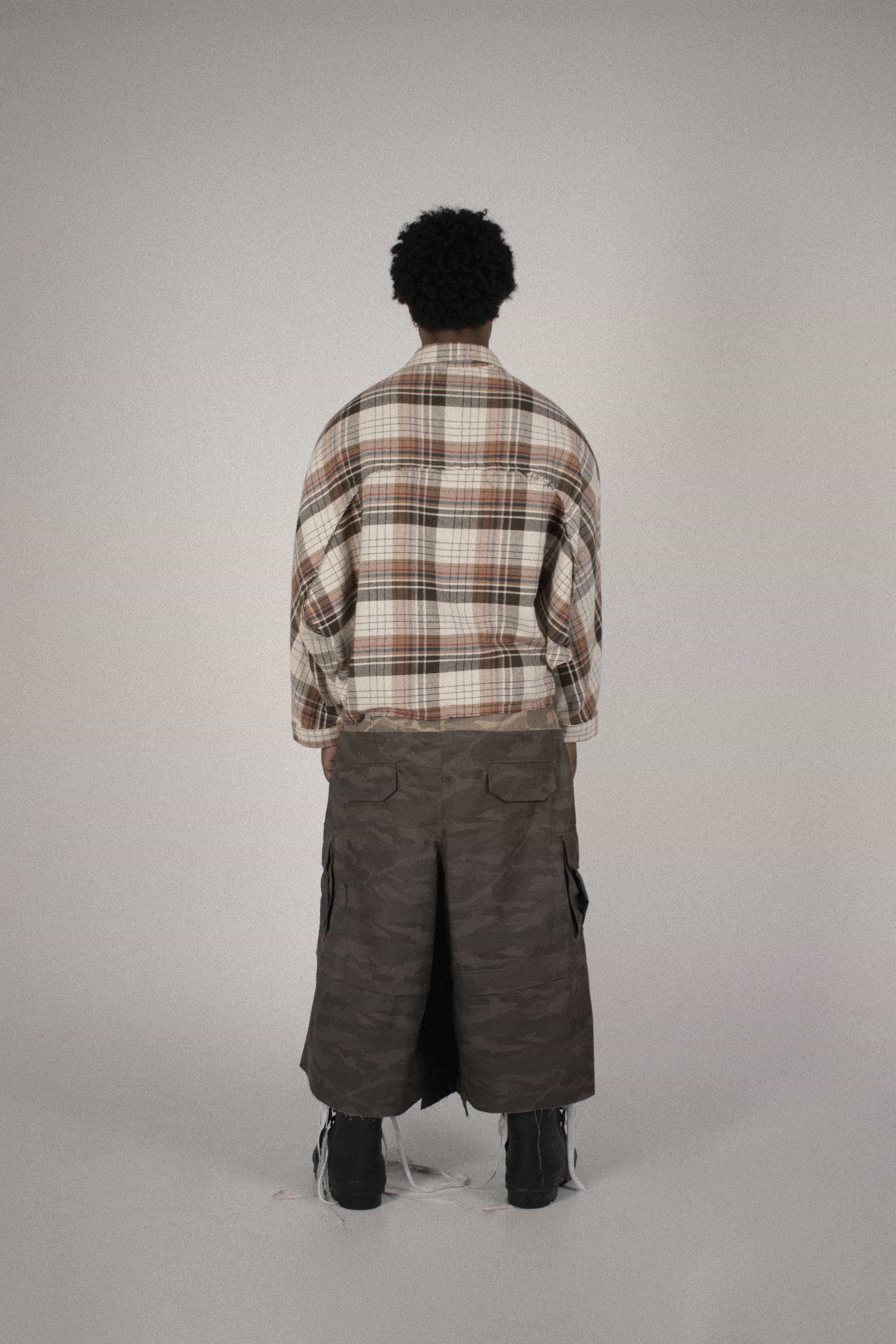 PLAID OVERSIZE SHIRT BROWN RANGLAN SLEEVE