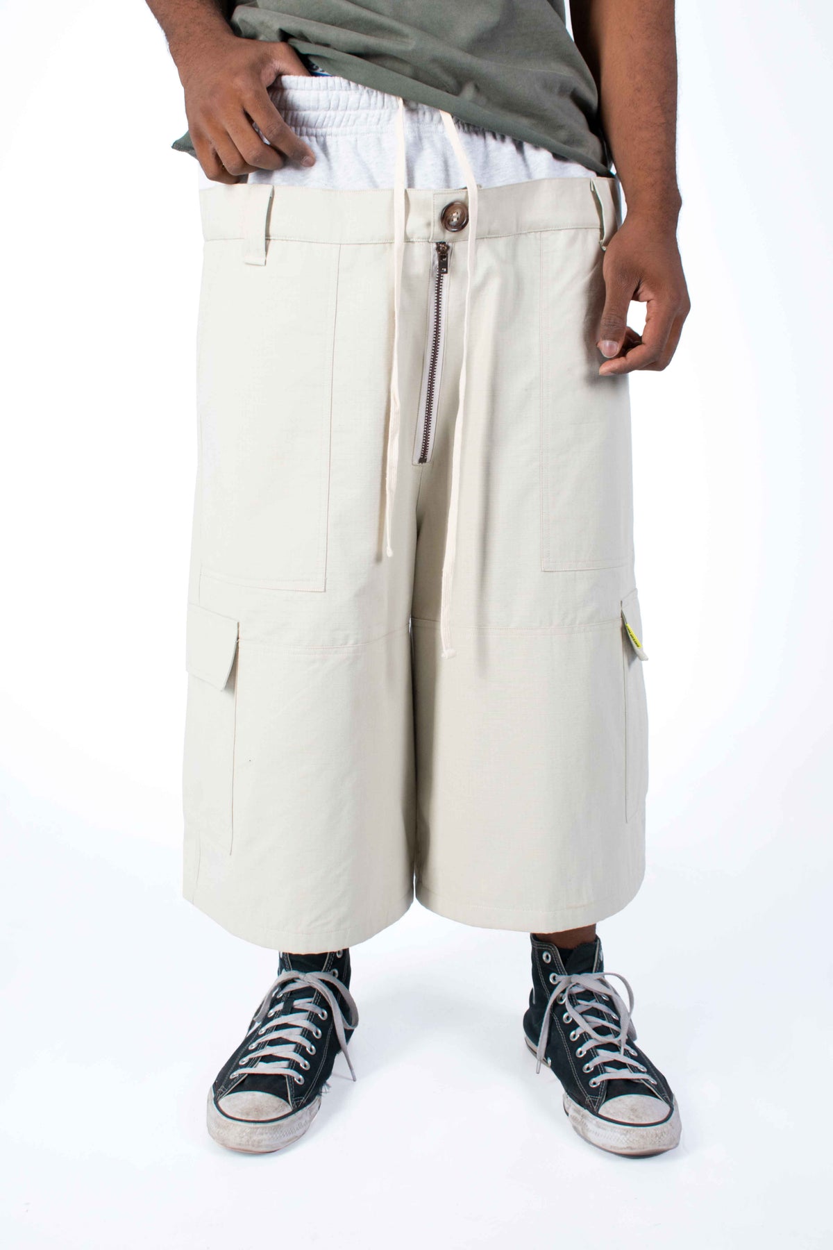 Double Waist Ripstop Beige Jorts
