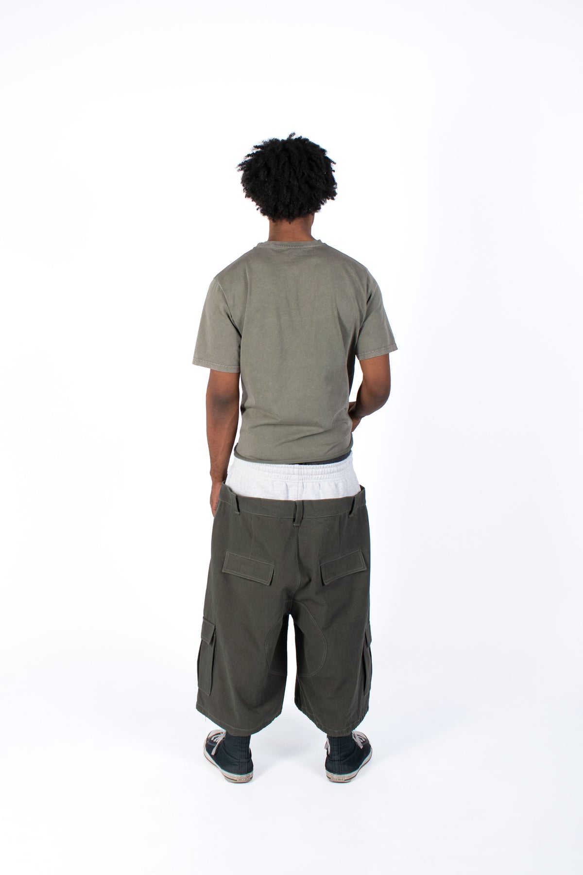 Double Waist Twill Military Green Jorts