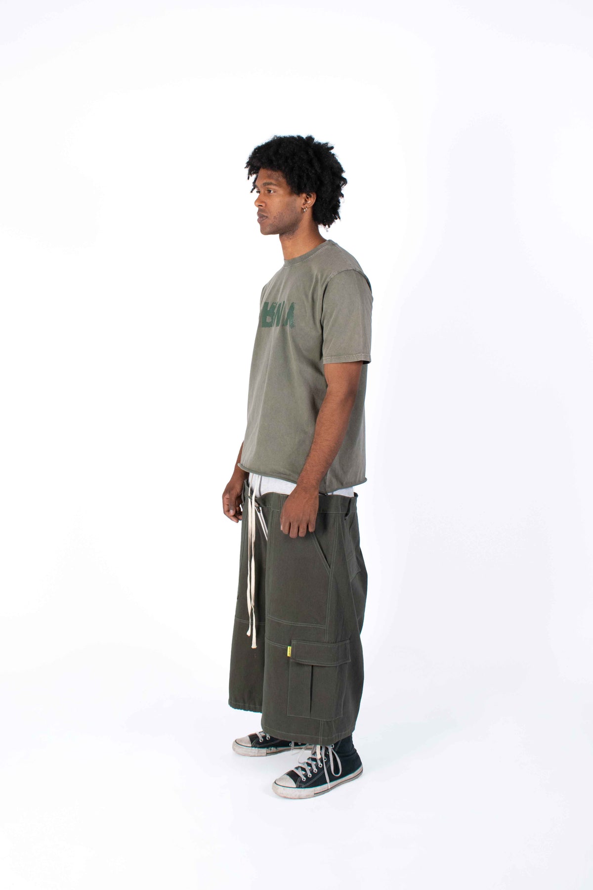 Double Waist Twill Military Green Jorts