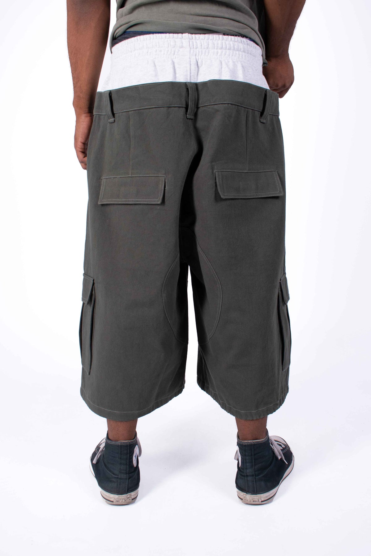 Double Waist Twill Military Green Jorts