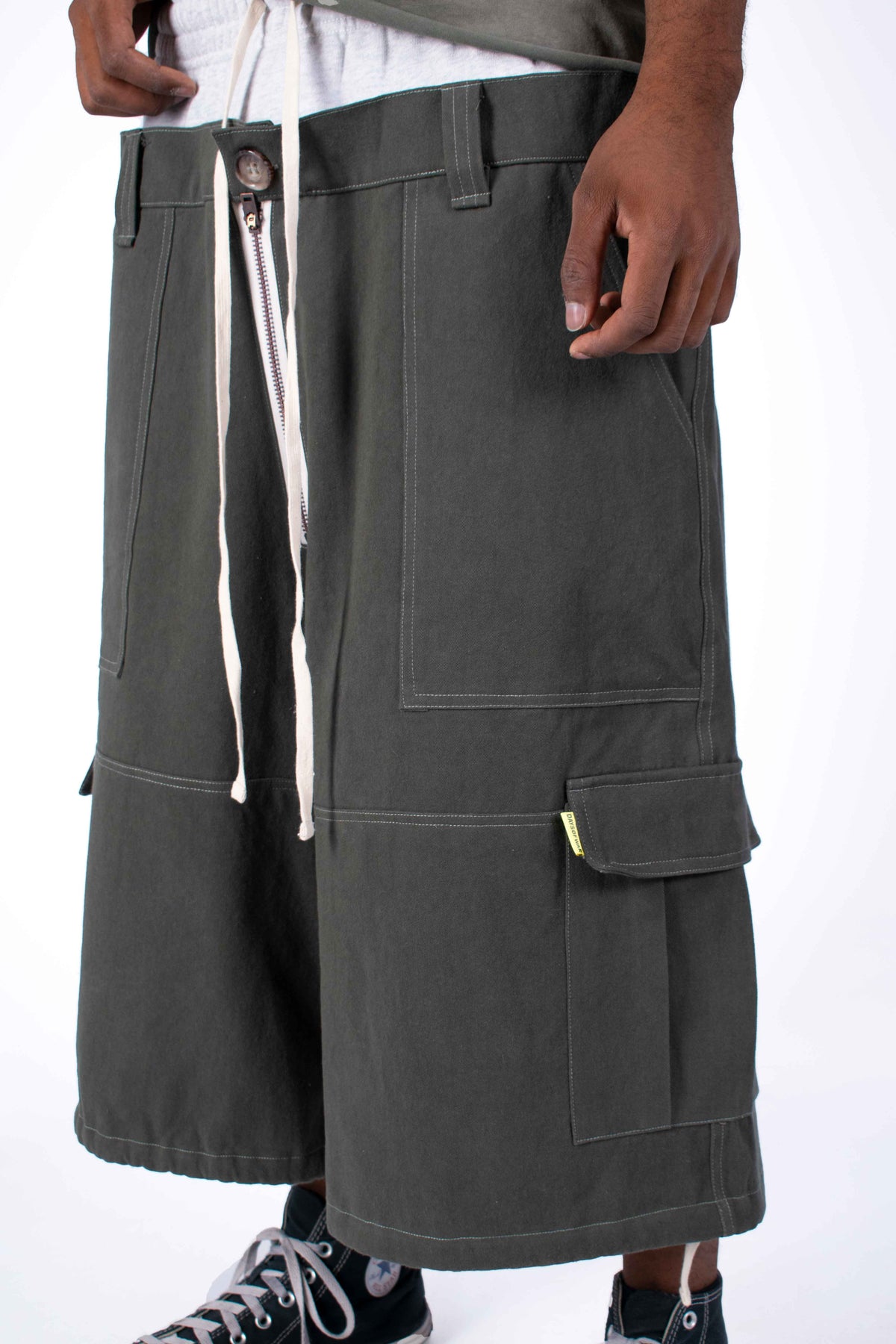 Double Waist Twill Military Green Jorts