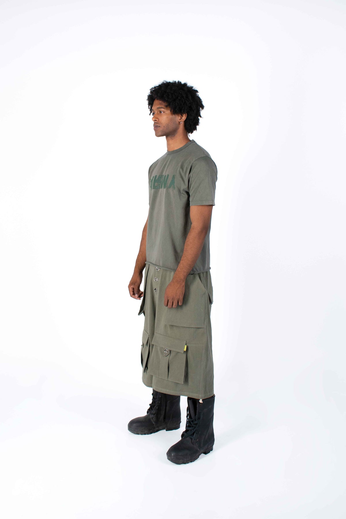 Tactical cargo shorts with utility pockets side view