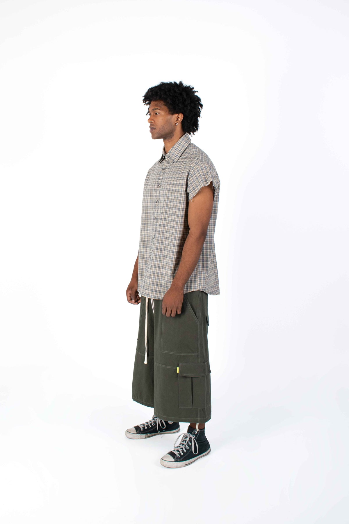 Sleeveless Tartan Plaid Shirt Brown