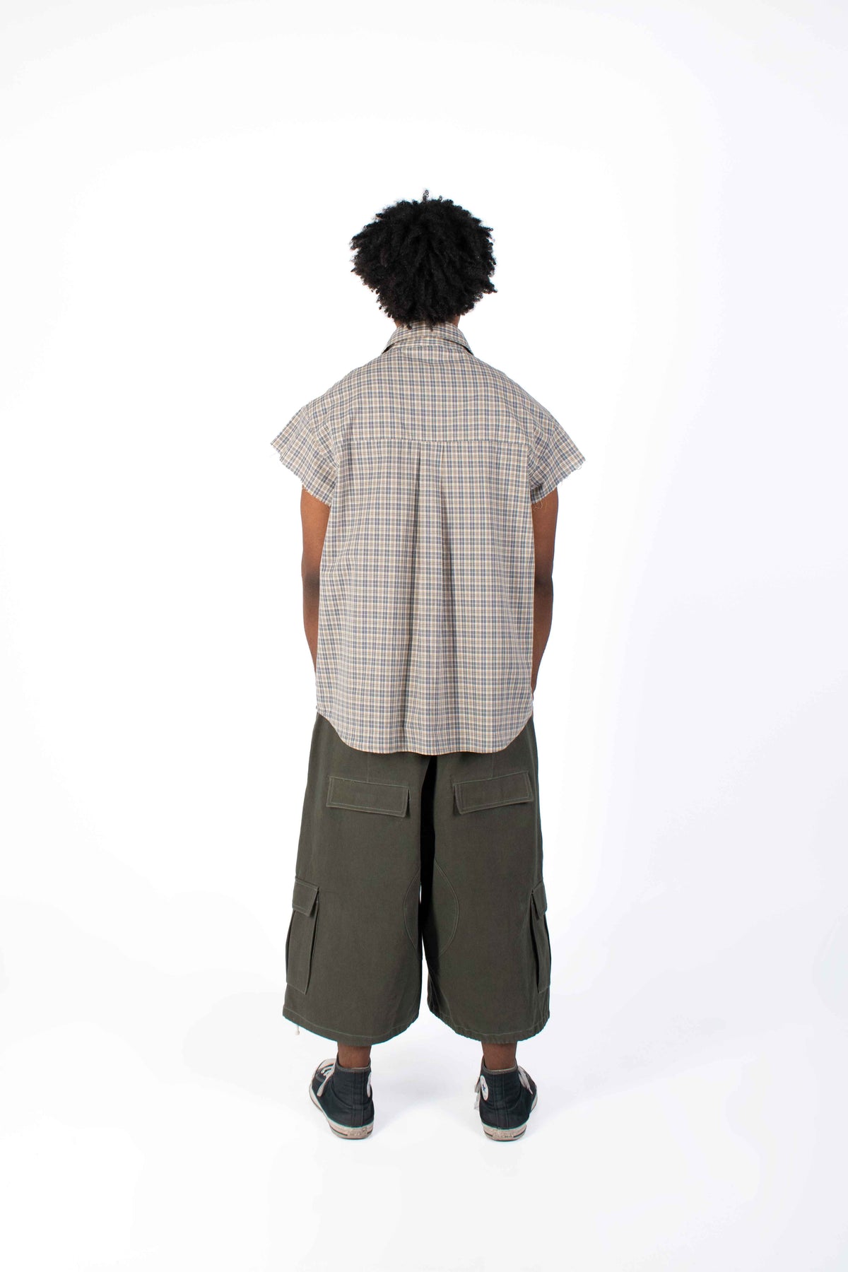 Sleeveless Tartan Plaid Shirt Brown