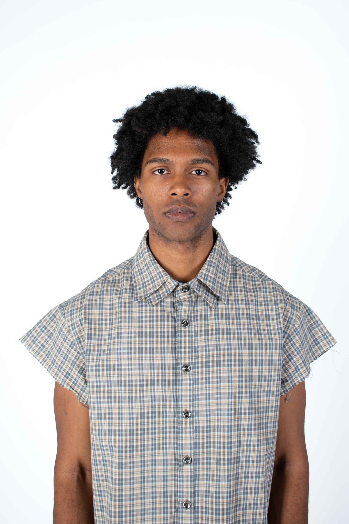 Sleeveless Tartan Plaid Shirt Brown