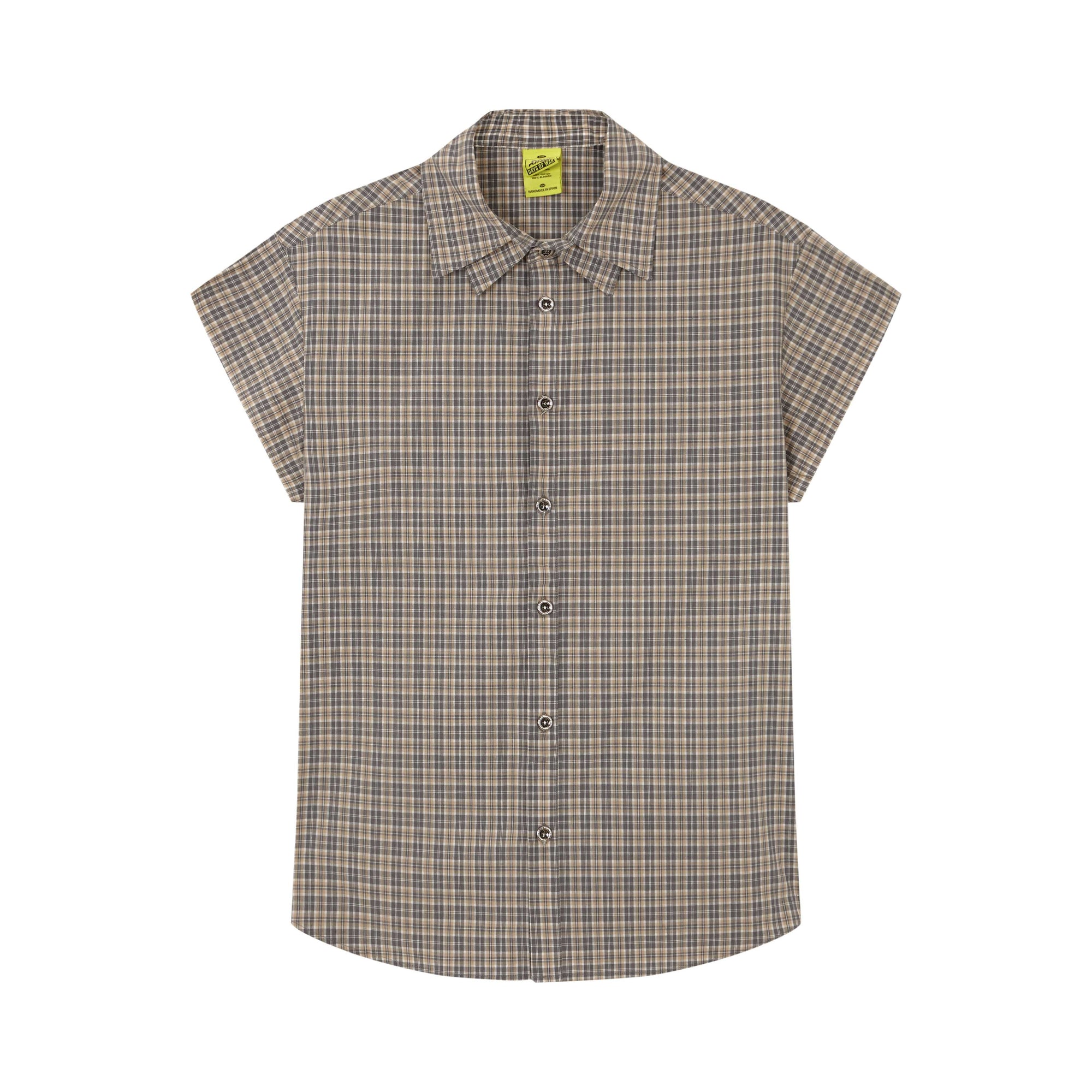 Sleeveless Tartan Shirt Brown